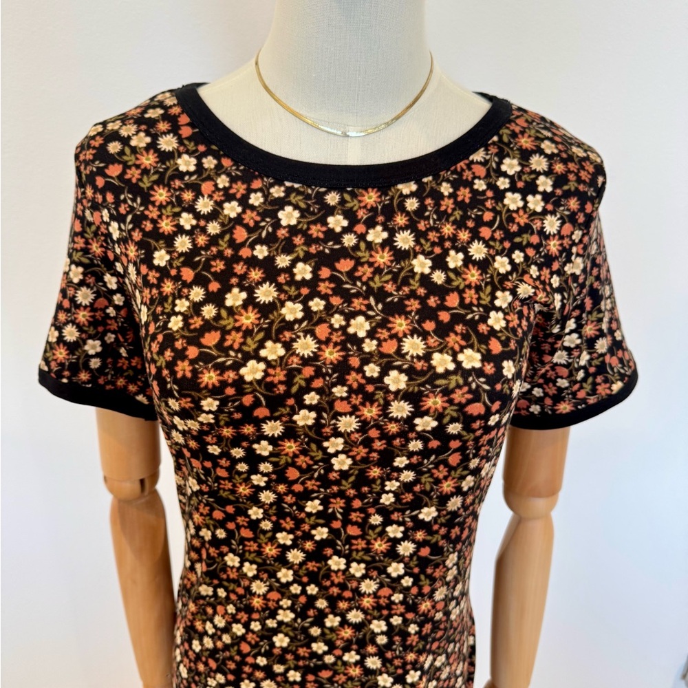 Brown Black Flower Midi Dress